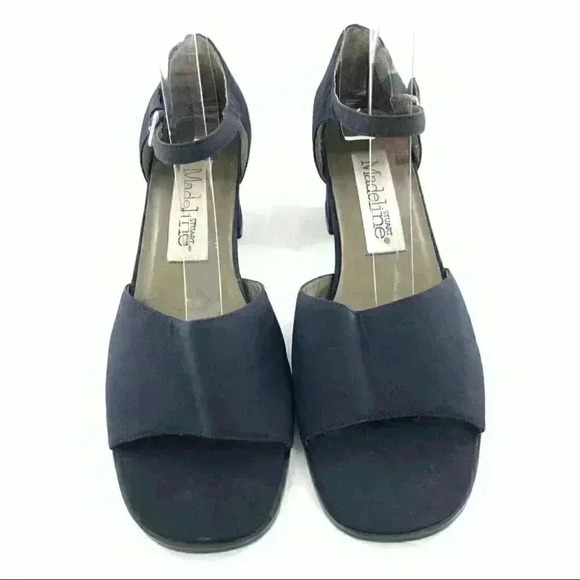Madeline Stuart Bimini heels size 8.5 navy blue satin square toe 90s Y2k - Picture 2 of 12